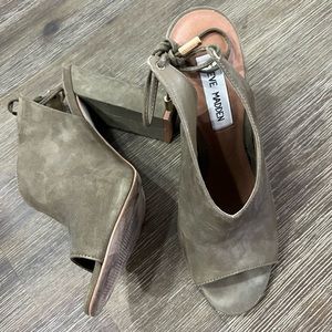 Suede peep tie booties